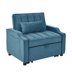 Blue Velvet Convertible Single Sleeper Sofa with Pull-out Bed