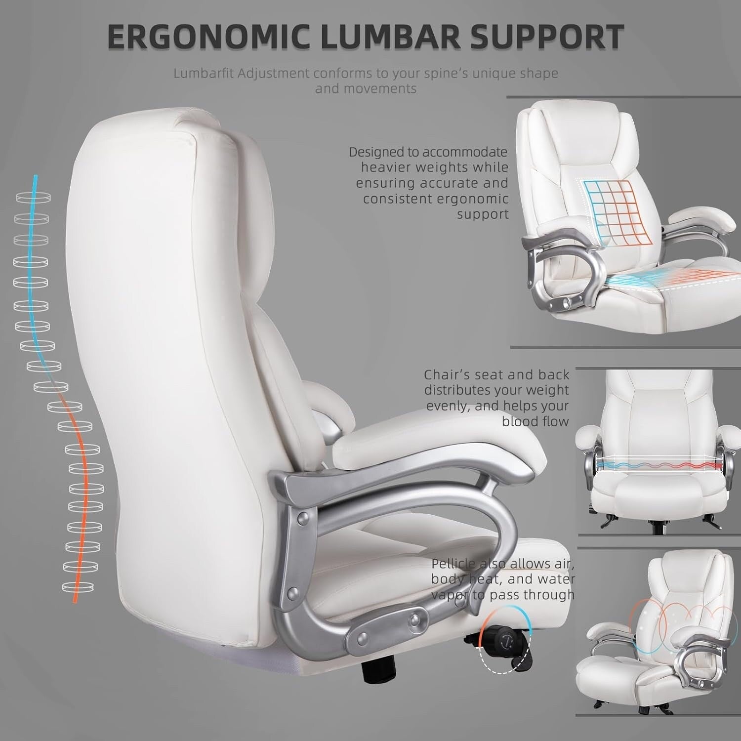 Bossin Big and Tall Executive Office Chair,500LBS Adjustable Lumbar Support Ergonomic Chair with High Back PU Leather Computer