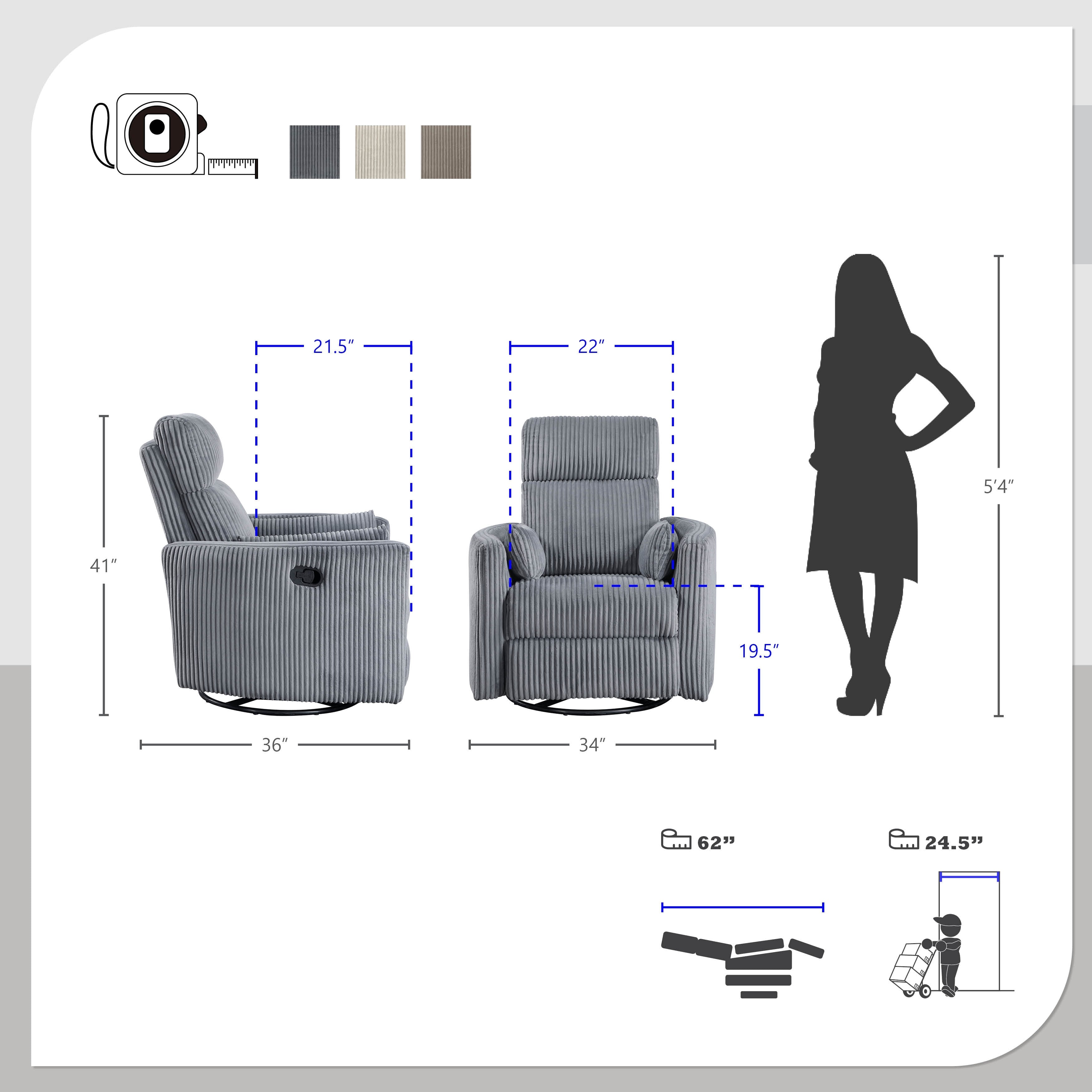 Braidy Corduroy Swivel Glider Manual Reclining Chair