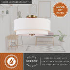 Burnaby Mid-Century Modern Ceiling Mount Light White Linen Drum Shade