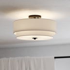 Burnaby Mid-Century Modern Ceiling Mount Light White Linen Drum Shade