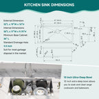 CB HOME 32'' Undermount Gold Kitchen Sink, Drop in Black/Stainless Steel Kitchen Sink, Single Bowl Kitchen Sink with Accessories