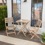 Cadiz Modern Coastal 3-Piece Acacia Wood Outdoor Folding Bistro Set, by JONATHAN Y