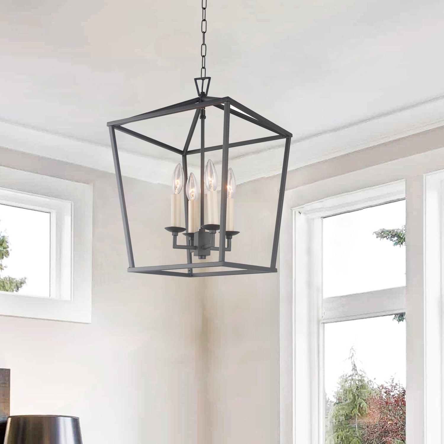 Candle Style Lantern Pendant Stairway or Kitchen Island Open Cage Chandelier - N/A