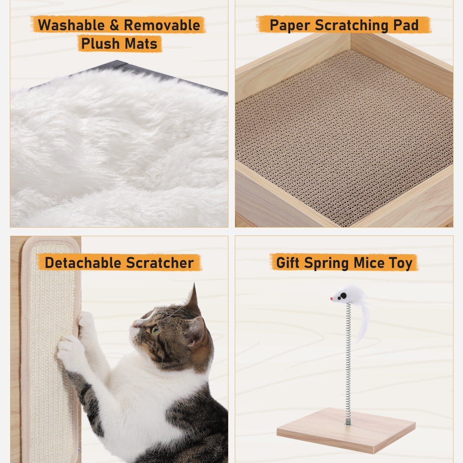 Cat House Cat Bed,Cat Tree with Scratching Pad and Removable Mats