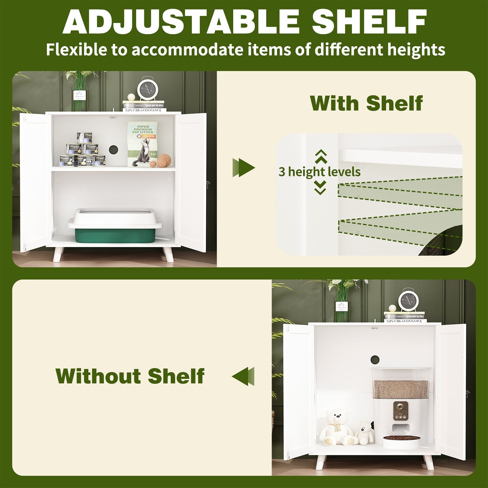 Cat Litter Box Enclosure Cat House Side Table Door Cabinet Bookcase