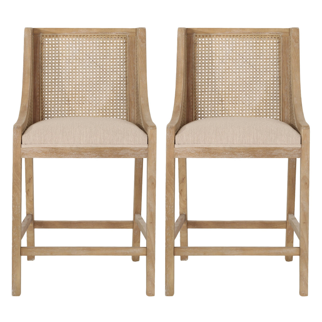 Christopher Knight Home Cataldo Fabric Upholstered Wood and Cane 25.5-Inch Counter Stools (Set of 2)