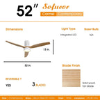 52 Inch Farmhouse Style Flush Mount Ceiling Fan with Light and Remote Control, Reversible DC Motor