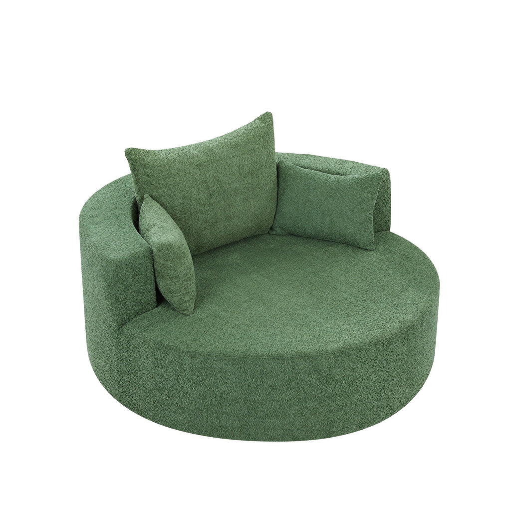 Chenille Accent Barrel Chair Lounge Chair, Round Sofa Chair Armchair with 360-Degree Swivel Base and 3 Removable Pillows
