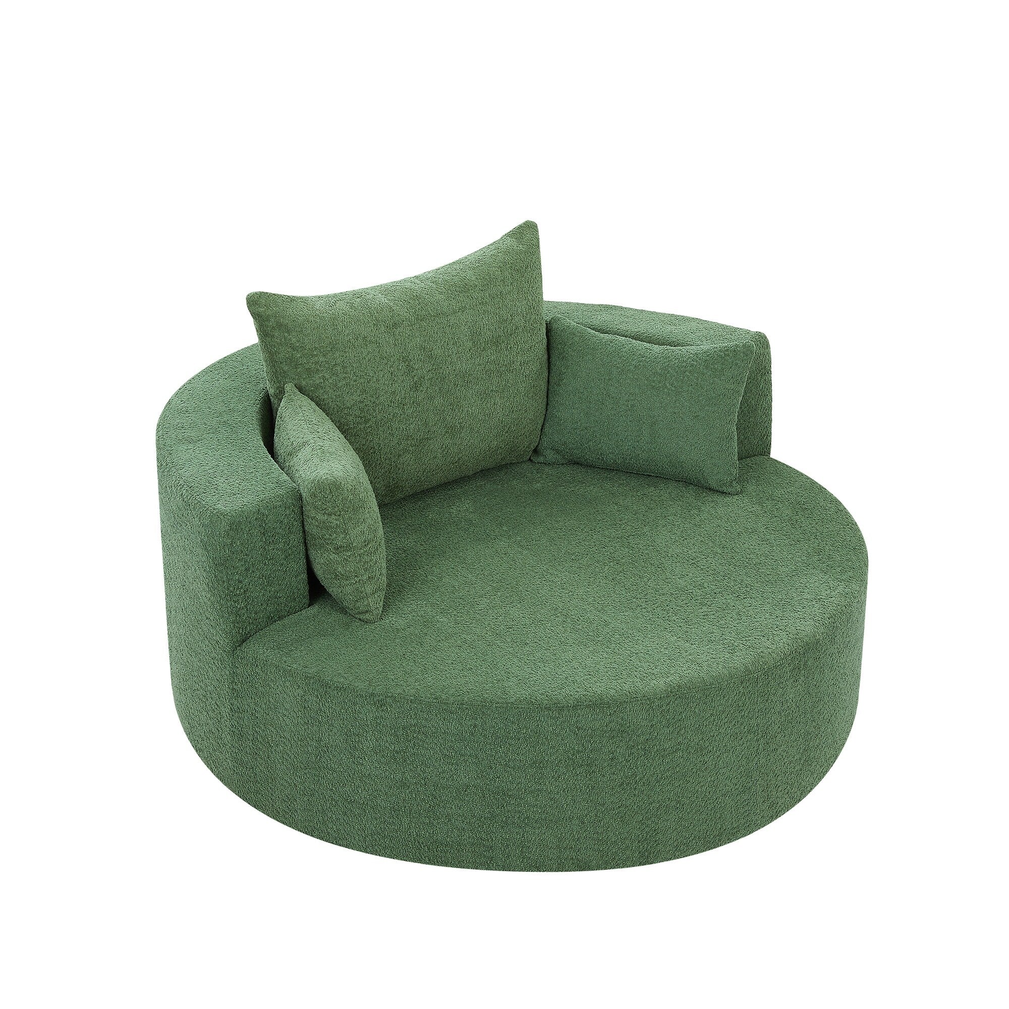 Chenille Accent Barrel Chair Lounge Chair, Round Sofa Chair Armchair with 360-Degree Swivel Base and 3 Removable Pillows