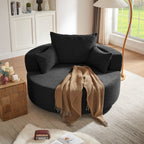 Chenille Accent Barrel Chair Lounge Chair, Round Sofa Chair Armchair with 360-Degree Swivel Base and 3 Removable Pillows