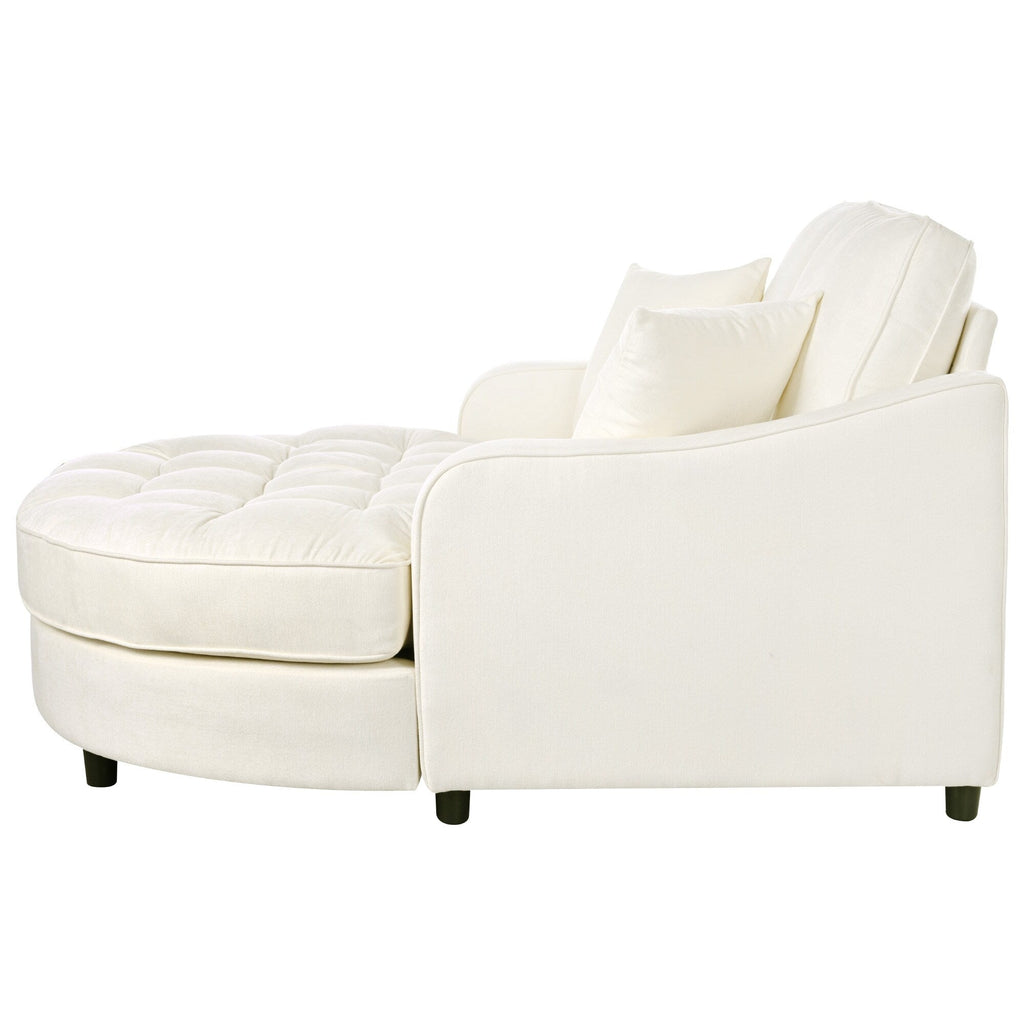Chenille Chaise Lounge Sofa Bed, Upholstered Sofa Couch with Tufted Backrest and 2 Detachable Pillows for Living Room