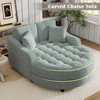 Chenille Chaise Lounge Sofa Bed, Upholstered Sofa Couch with Tufted Backrest and 2 Detachable Pillows for Living Room