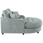 Chenille Chaise Lounge Sofa Bed, Upholstered Sofa Couch with Tufted Backrest and 2 Detachable Pillows for Living Room