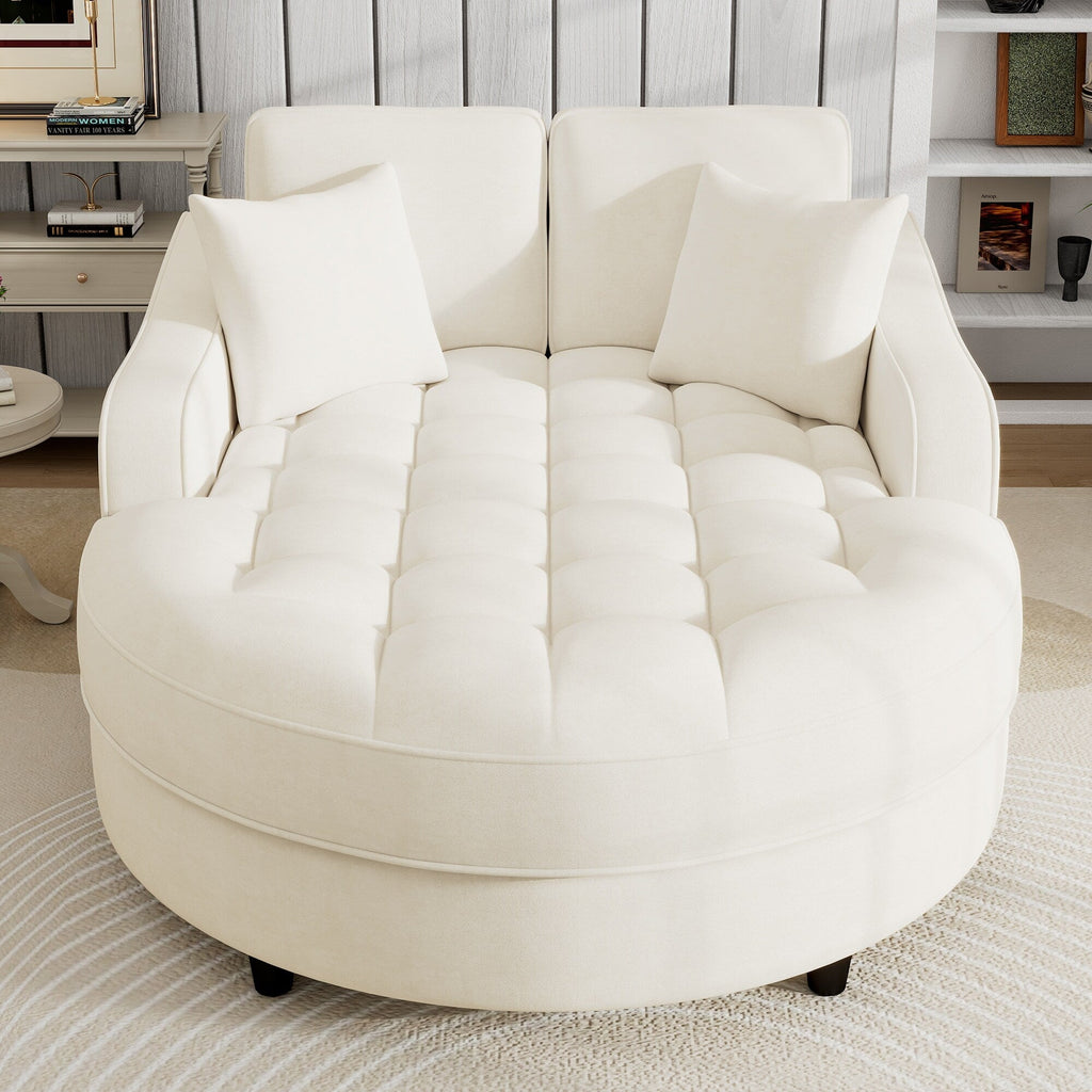 Chenille Chaise Lounge Sofa Bed, Upholstered Sofa Couch with Tufted Backrest and 2 Detachable Pillows for Living Room