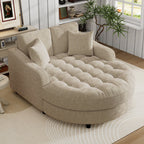 Chenille Chaise Lounge Sofa Bed, Upholstered Sofa Couch with Tufted Backrest and 2 Detachable Pillows for Living Room