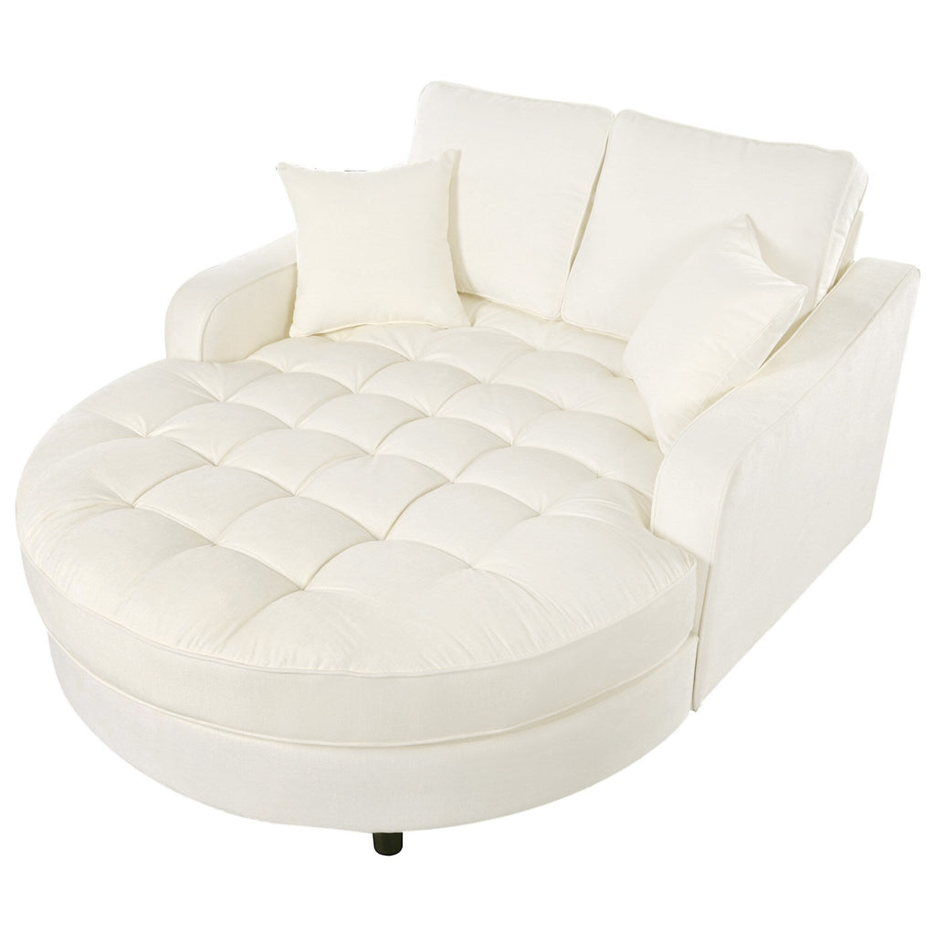 Chenille Chaise Lounge Sofa Bed, Upholstered Sofa Couch with Tufted Backrest and 2 Detachable Pillows for Living Room