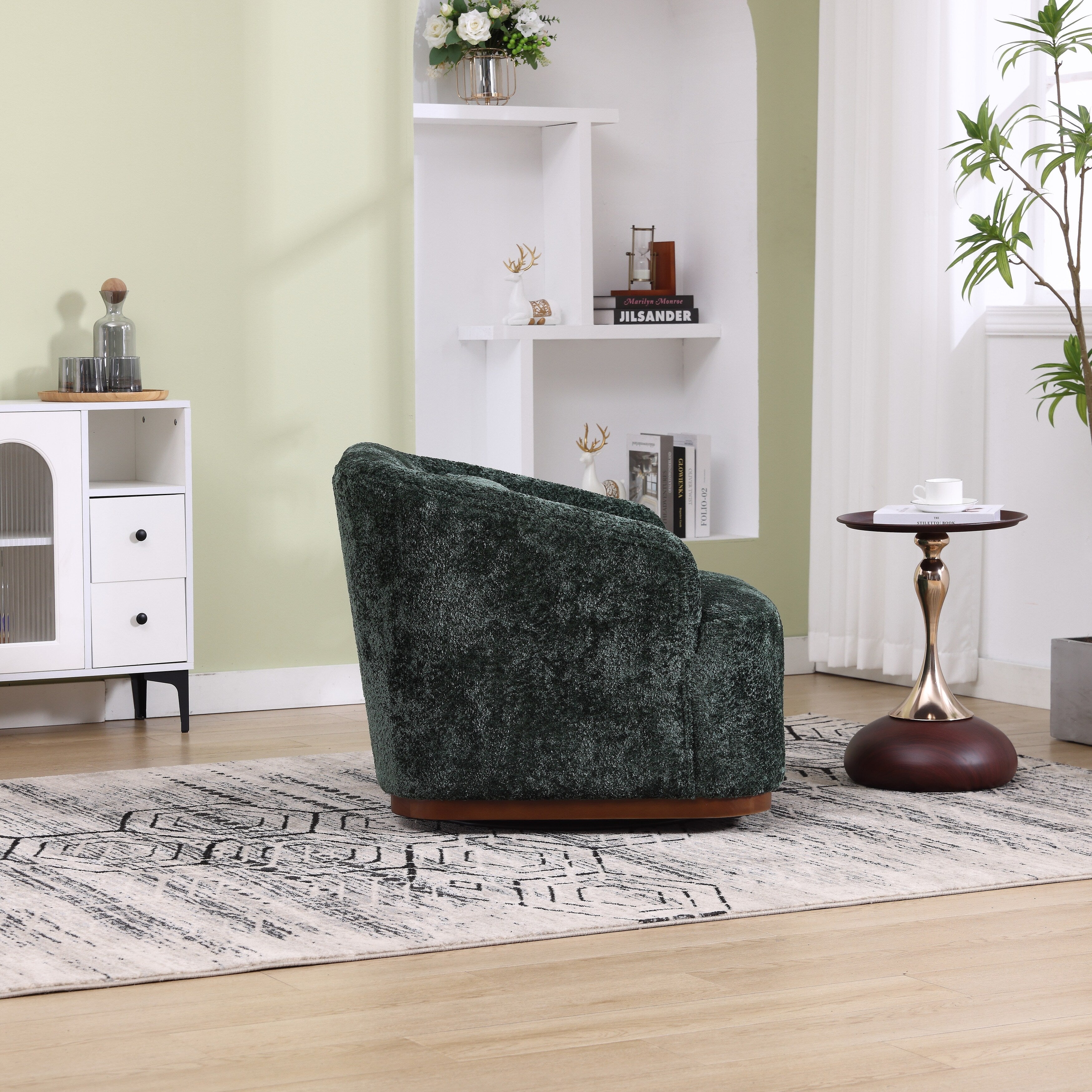 Chenille Swivel Barrel Chair, 360-Degree Comfy Accent Sofa for Living Room, Bedroom, and Study with Removable Cushion