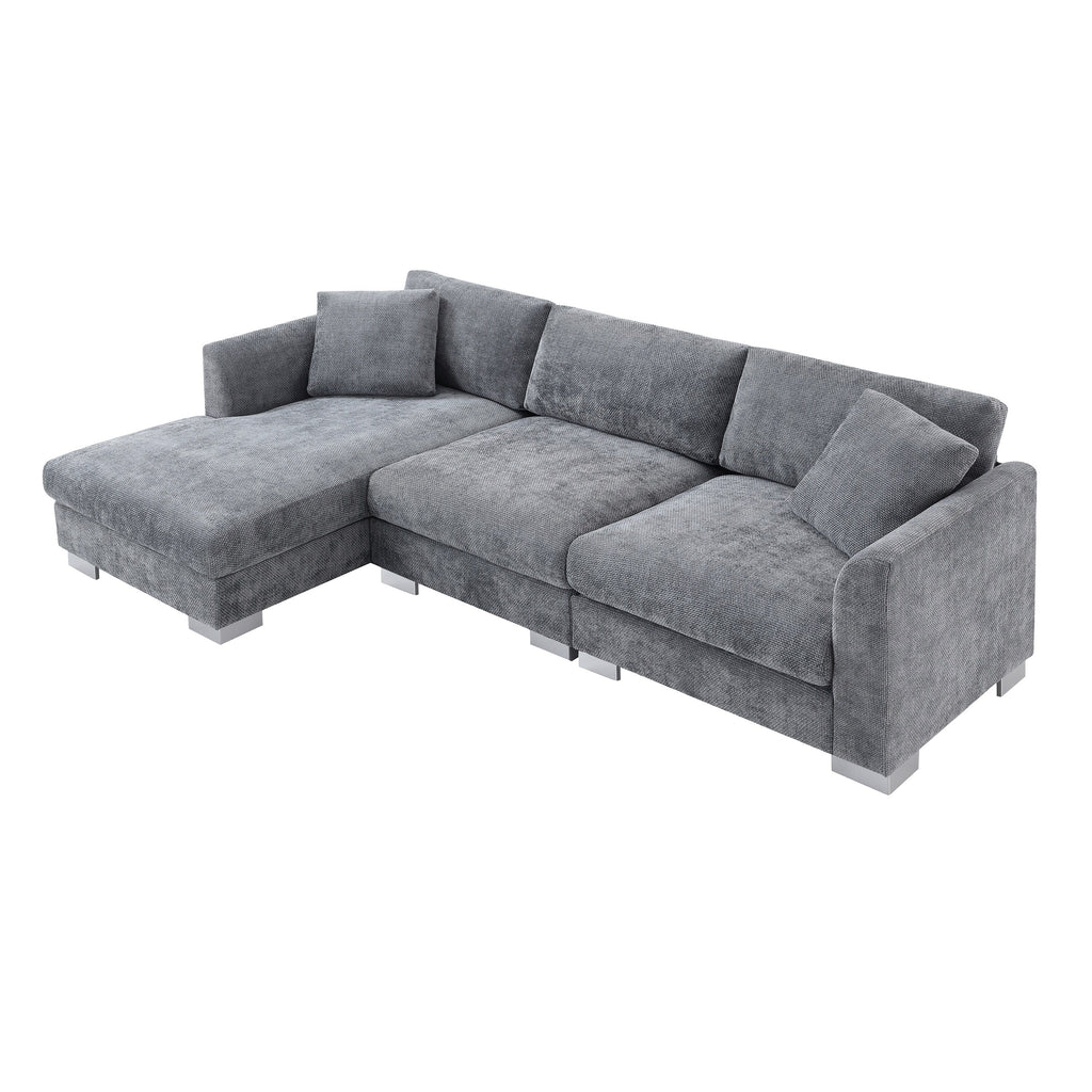 Cloud Sectional Sofa,L-Shaped Luxury Couch Set With 2 Free Pillows,4-Seat Chenille Indoor Furniture With Oversized Chaise