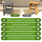 CoastalVogue, Teak Corner Shower Shelf, Shower Stool for Shaving Legs, Shower Foot Stool, Teak Shower Stool, Corner Shower Stool