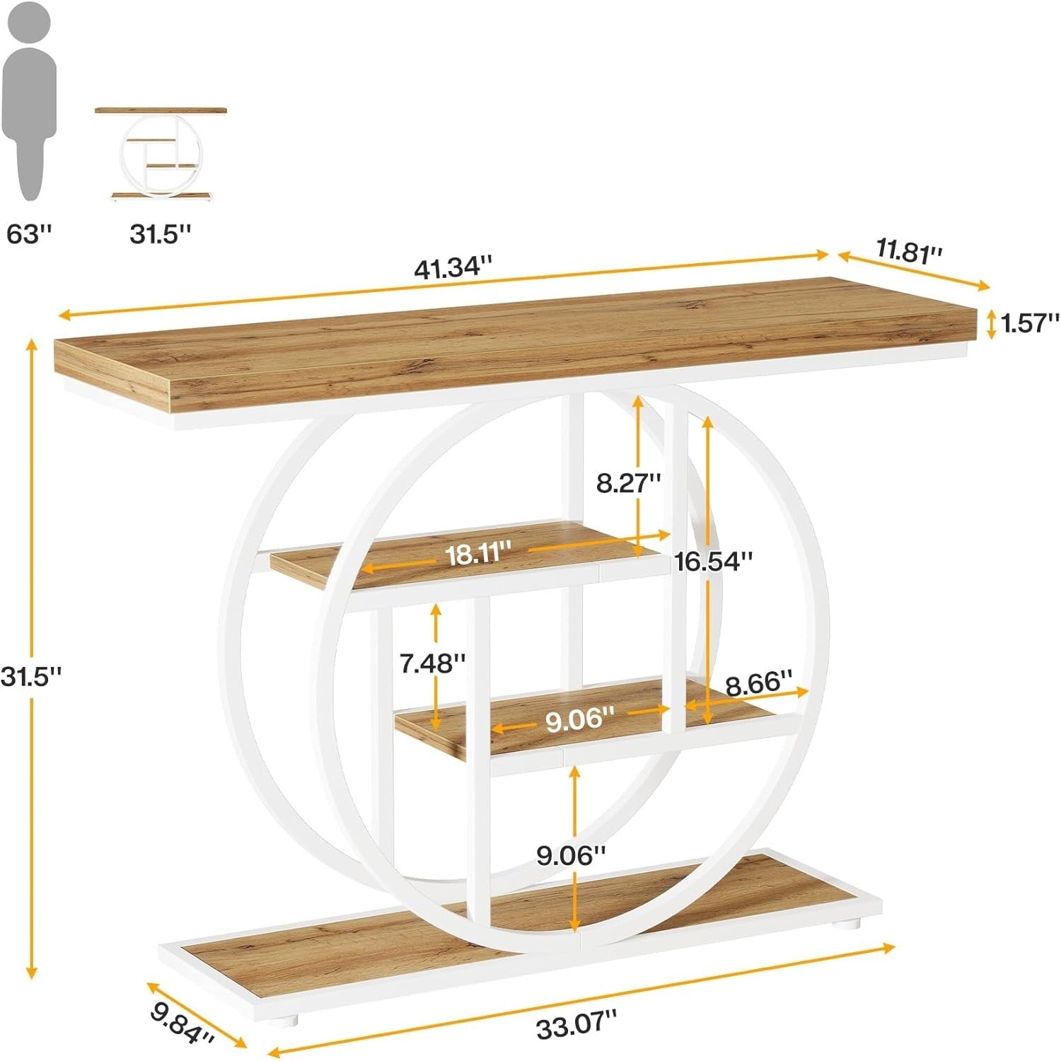 Console Table for Entryway, Industrial 4-Tier Sofa Table Behind Couch
