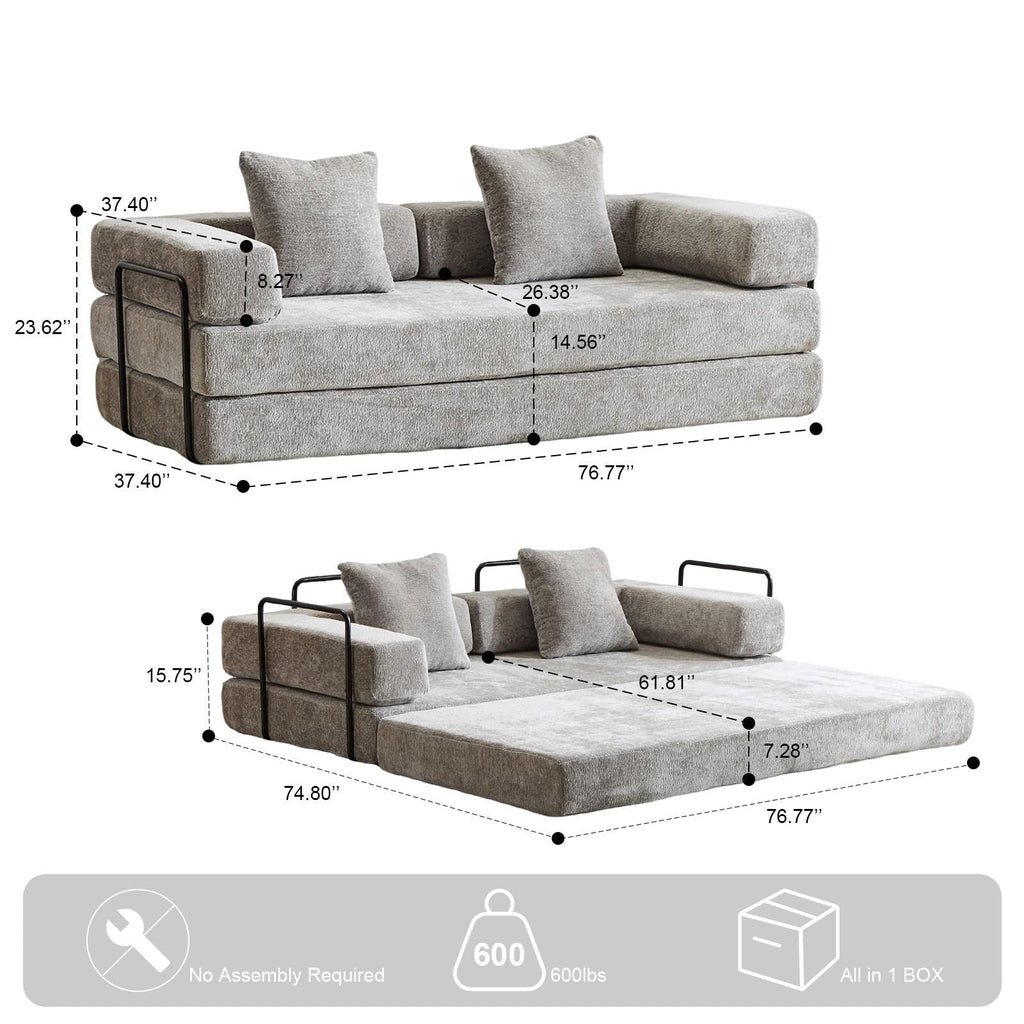 Convertible Floor Sofa Bed with Pillow Back Chenille Fabric for Living Room Bedroom