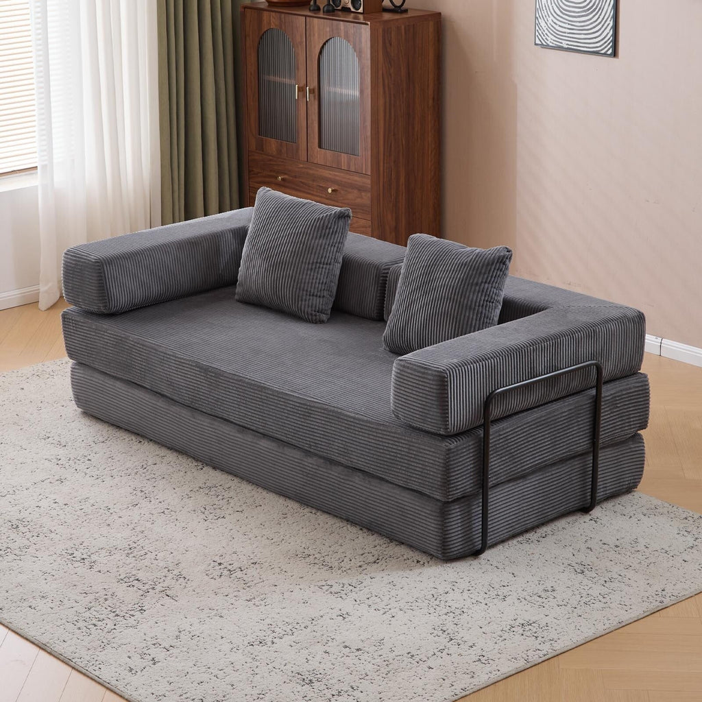 Convertible Floor Sofa Bed with Pillow Back Chenille Fabric for Living Room Bedroom