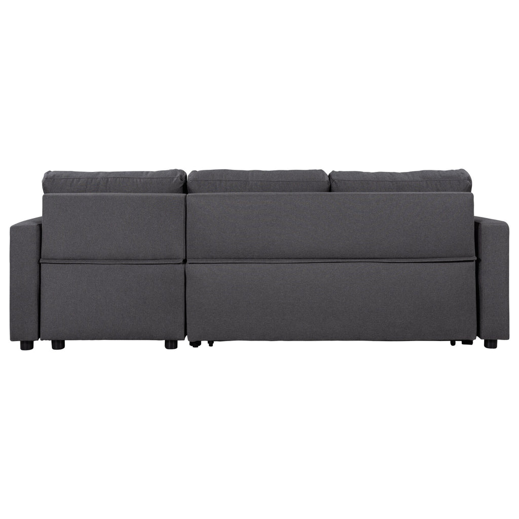 Convertible L-Shaped Sectional Sofa with Pull-Out Bed and Storage Space, 2 Tossing Cushions
