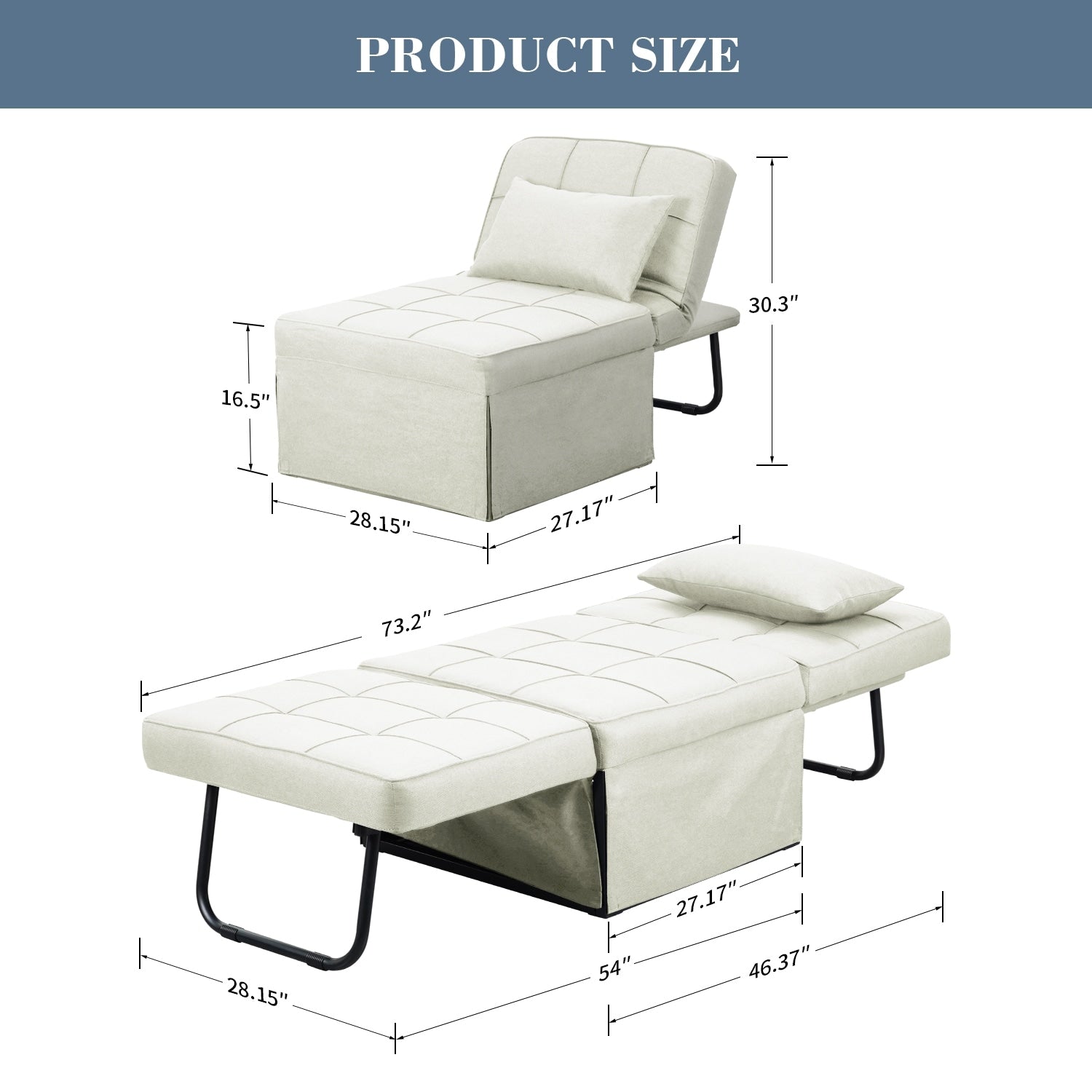 Convertible Sofa Bed Sleeper Sofa Chair Couch Folding Ottoman Recliner Chairs for Living Room
