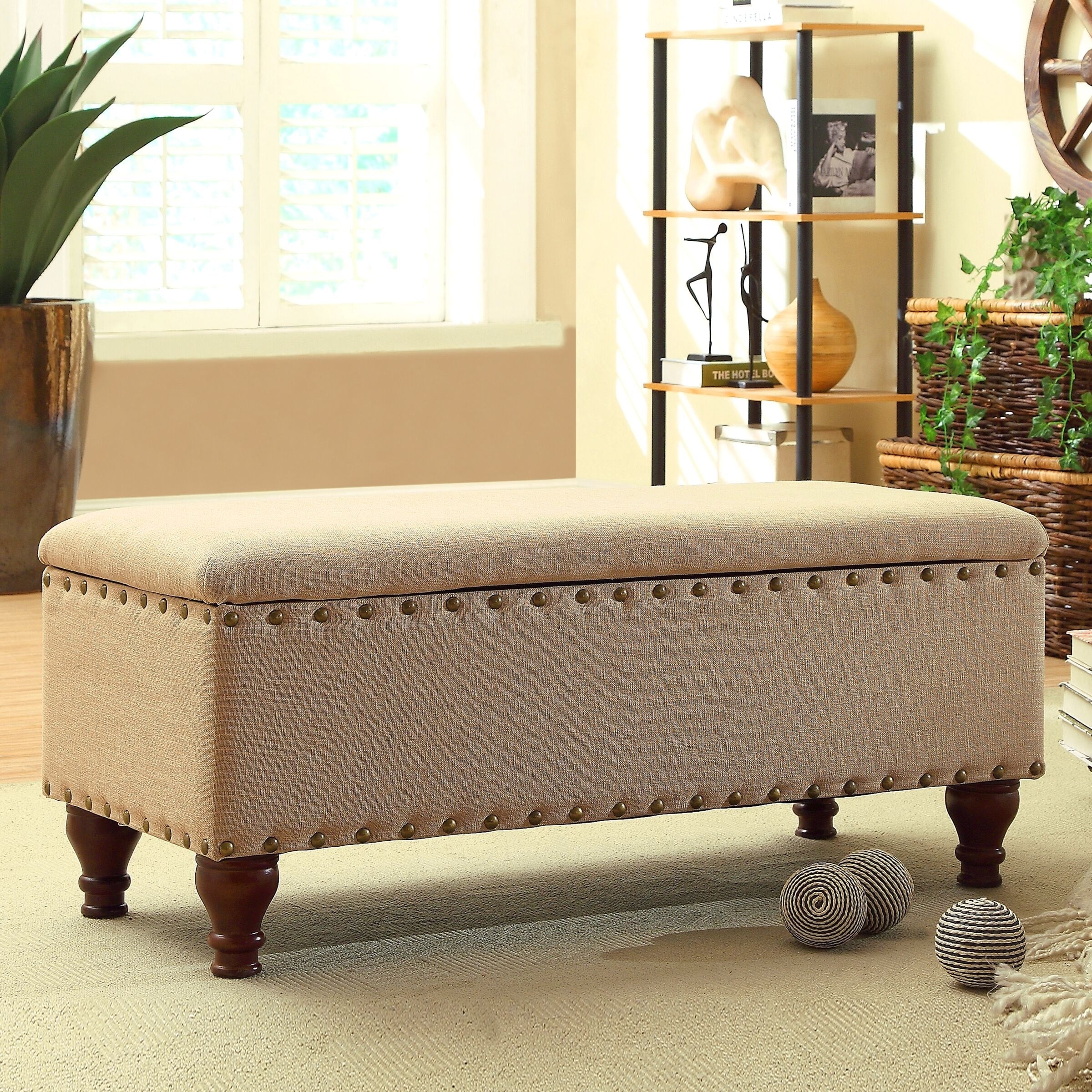 Copper Grove Muscari Upholstered Storage Bench with Nailhead Trim