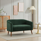 Corduroy Fabric Upholstered 2-Seat Sofa with Wooden Walnut Legs
