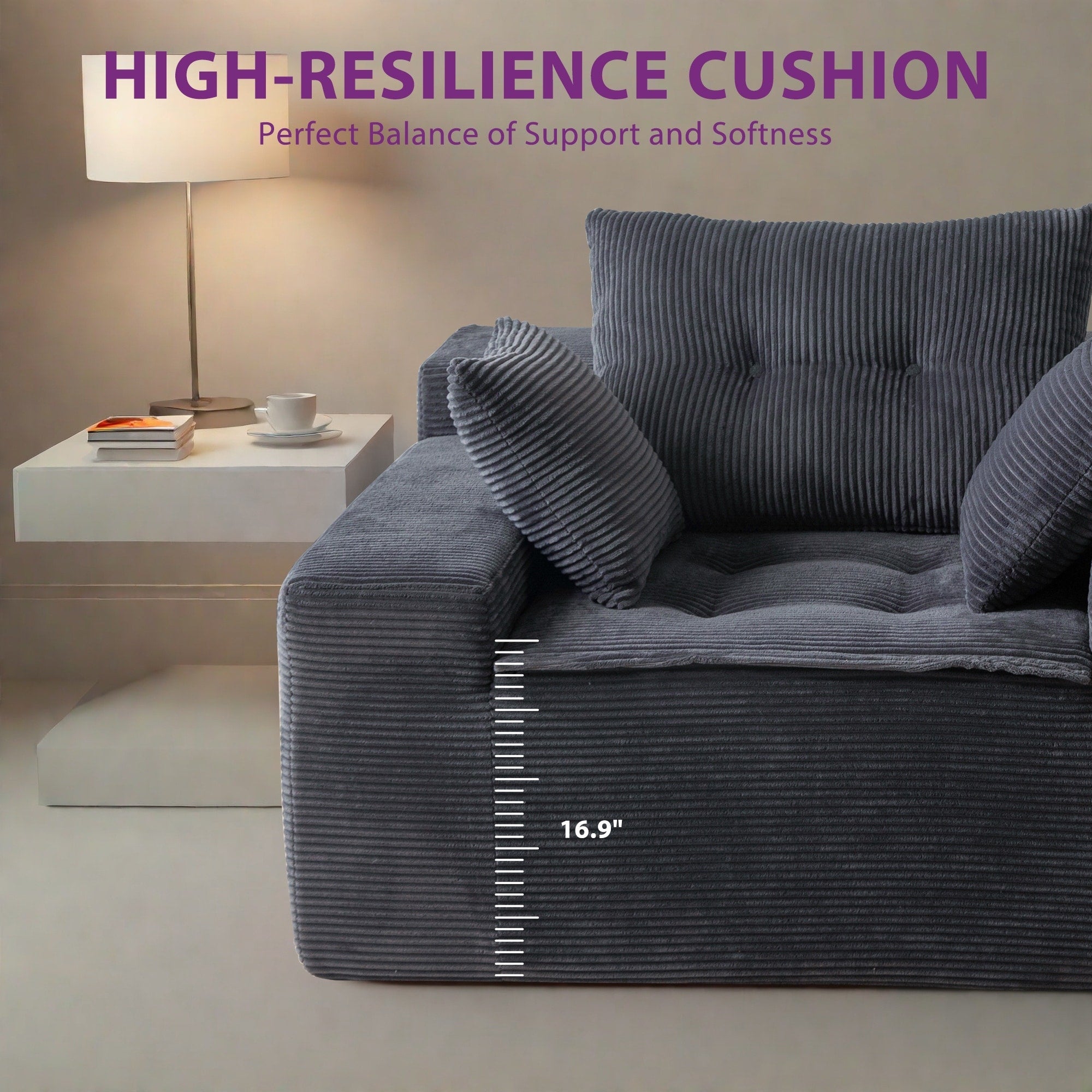 Corduroy Upholstered Memory Foam Sofa With Ottoman Upholstered Bean Bag Couch - 48.4Lx67.7Wx24.4H