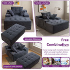 Corduroy Upholstered Memory Foam Sofa With Ottoman Upholstered Bean Bag Couch - 48.4Lx67.7Wx24.4H