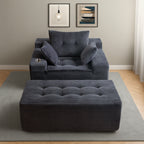 Corduroy Upholstered Memory Foam Sofa With Ottoman Upholstered Bean Bag Couch - 48.4Lx67.7Wx24.4H