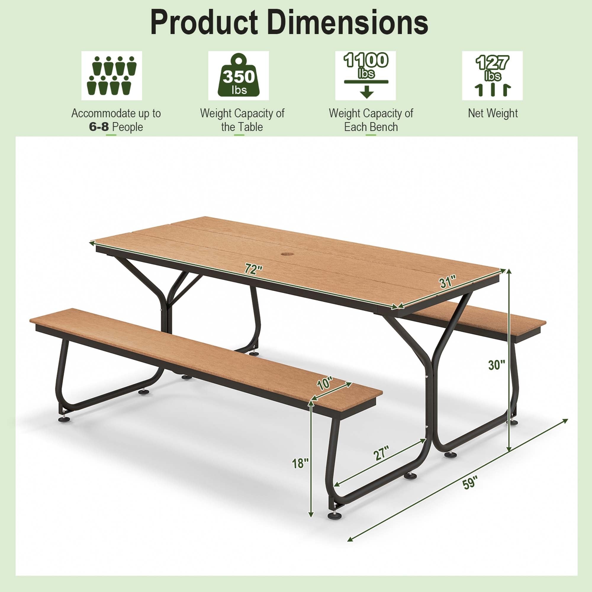 Costway 6FT Picnic Table Bench Set Outdoor HDPE Heavy-Duty Table for - See Details
