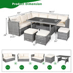 Costway 7 PCS Patio Rattan Dining Set Sectional Sofa Couch Ottoman - See Details