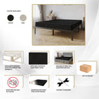 CraftPorch Solid Wood 5-Inch Box Spring Foundation with Wood Slats with Warm Grey Linen Cover