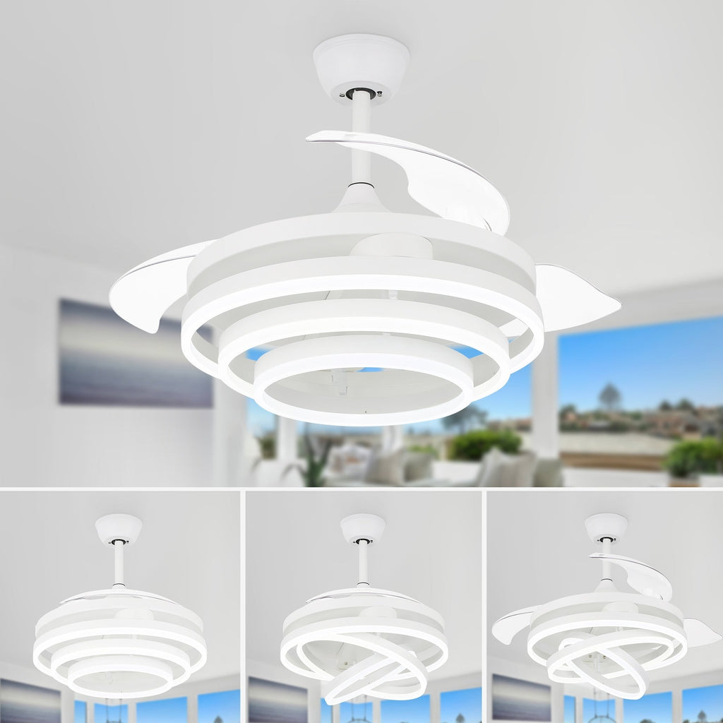 Cusp Barn 42 Retractable Ceiling Fan with Lights and Remote DIY Shape Fandelier Modern Silent DC Motor LED Ceiling Light