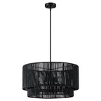 Cynthia 4-Light Black Rattan Drum Chandelier Light - 22''W