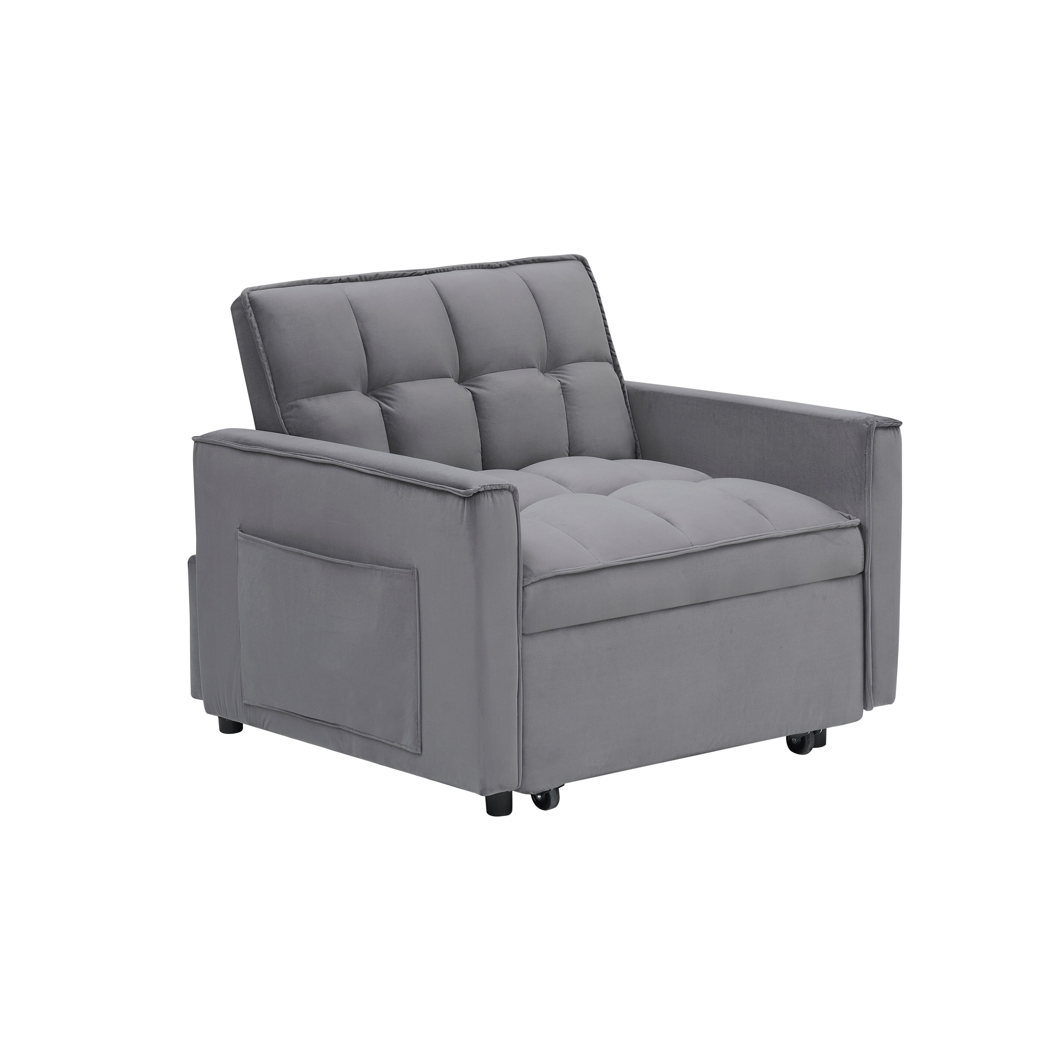 Dark Grey Modern 70.86 3 in 1 Single Convertible Sofa Bed with Adjustable Back and Moving Wheel for Living Room