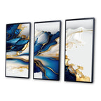 Designart Abstract Geode Gold And Blue Marble Shape III Modern Geometric Framed Canvas Art Print - 3 Panels