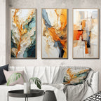 Designart Orange White Line Art Organic Abstraction Abstract Framed Wall Art Set Of 3 For Living Room Decor