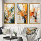 Designart Orange White Line Art Organic Abstraction Abstract Framed Wall Art Set Of 3 For Living Room Decor