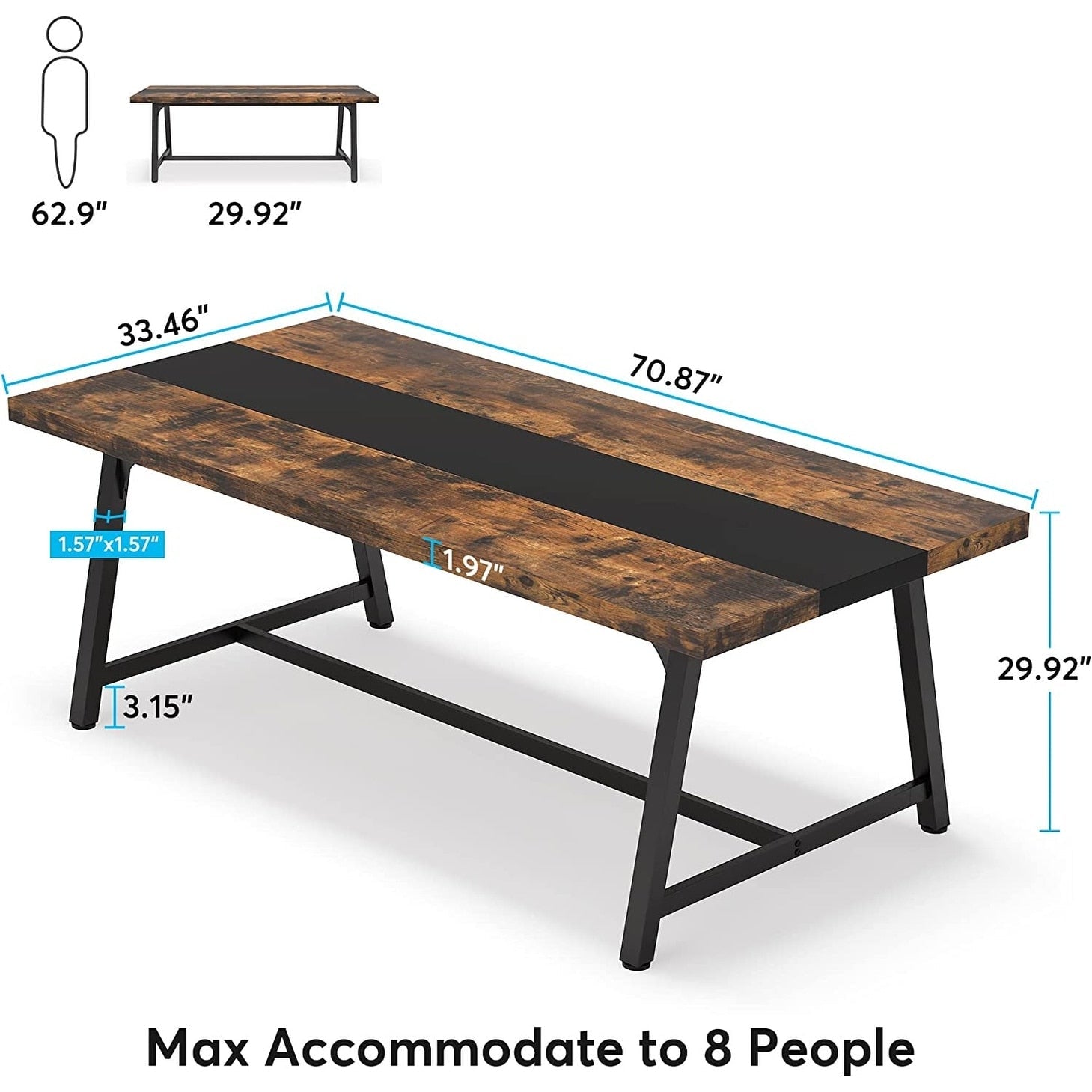 Dining Table for 8 People, 70.87-inch Rectangular Wood Kitchen Table