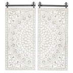 Distressed Ivory White Wood Flower Wall Art with Black Accents (Set of 2)