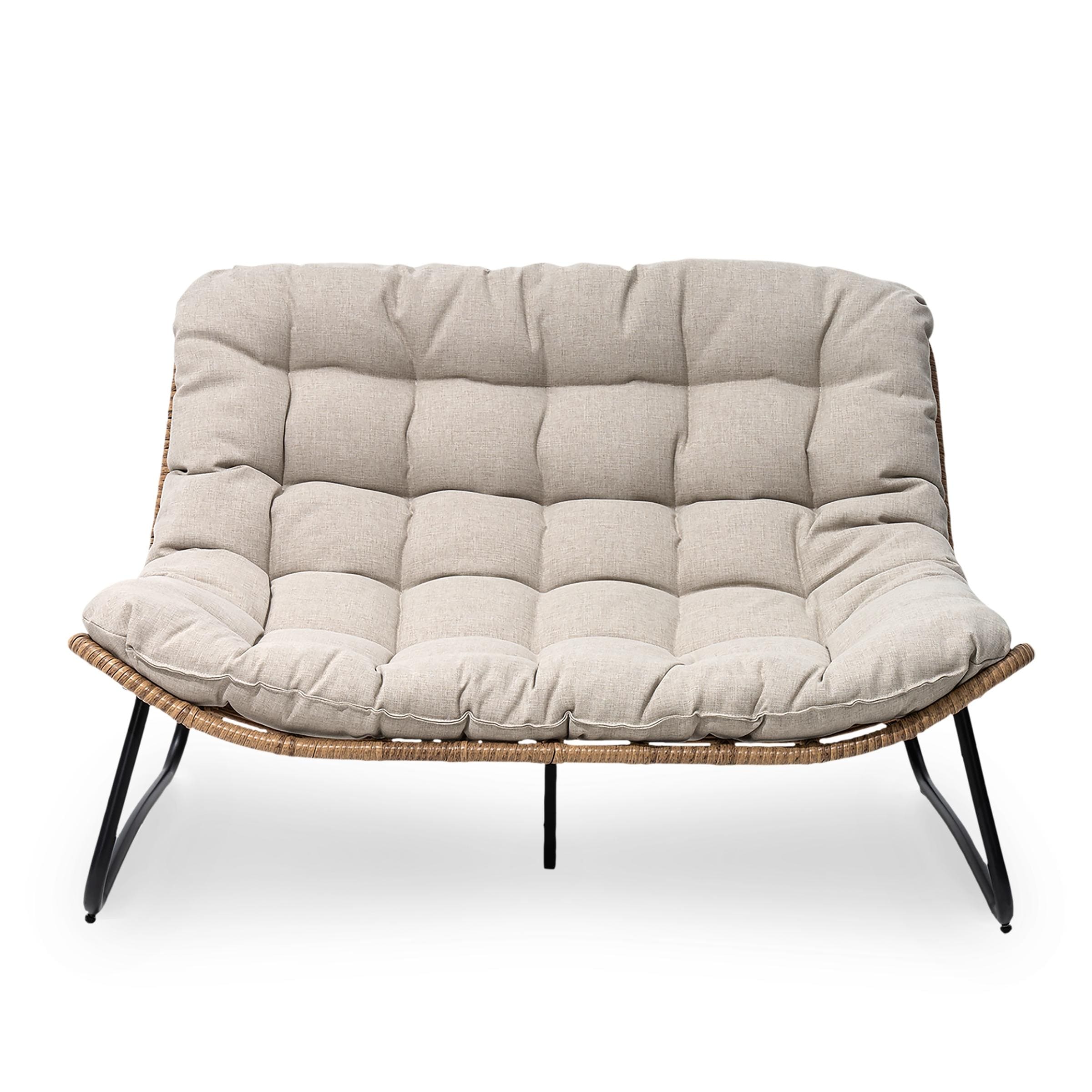 Double Papasan Chair Loveseat with Cushion, All-weather PE Rattan and Metal Frame for Indoor Outdoor