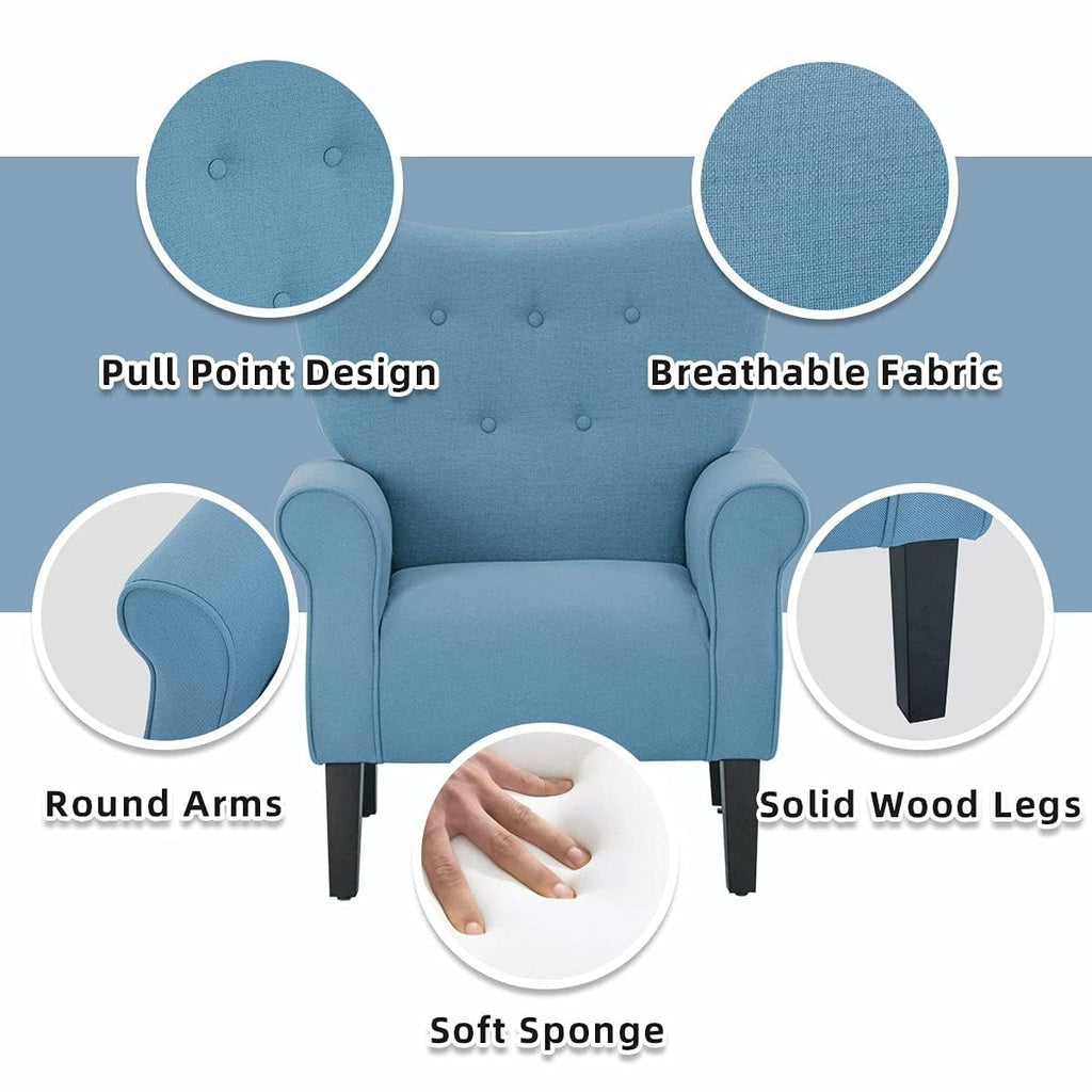 Erommy Modern Accent Chair, High Back Armchair, Upholstered Fabric Button Single Sofa with Wooden Legs for Living Room