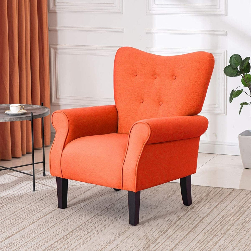 Erommy Modern Accent Chair, High Back Armchair, Upholstered Fabric Button Single Sofa with Wooden Legs for Living Room