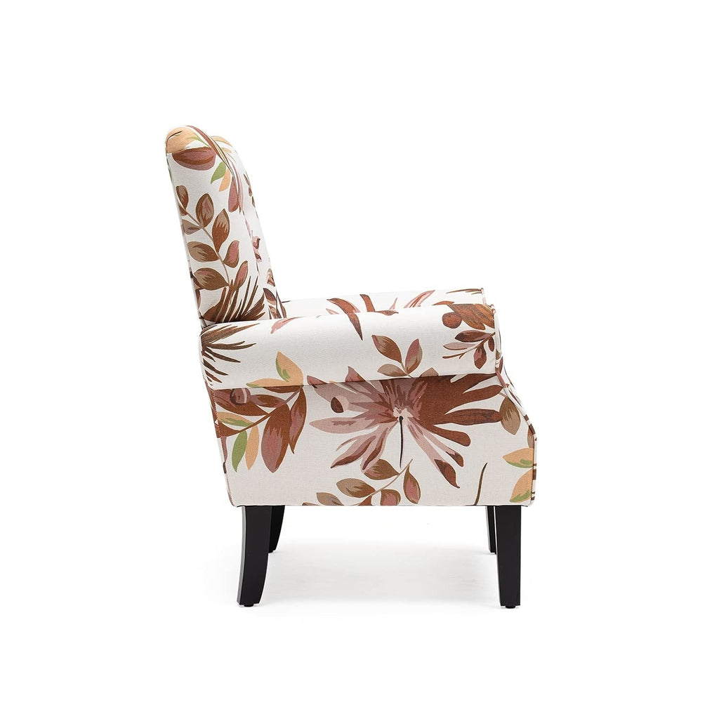 Erommy Modern Accent Chair, High Back Armchair, Upholstered Fabric Button Single Sofa with Wooden Legs for Living Room