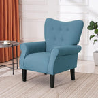 Erommy Modern Accent Chair, High Back Armchair, Upholstered Fabric Button Single Sofa with Wooden Legs for Living Room